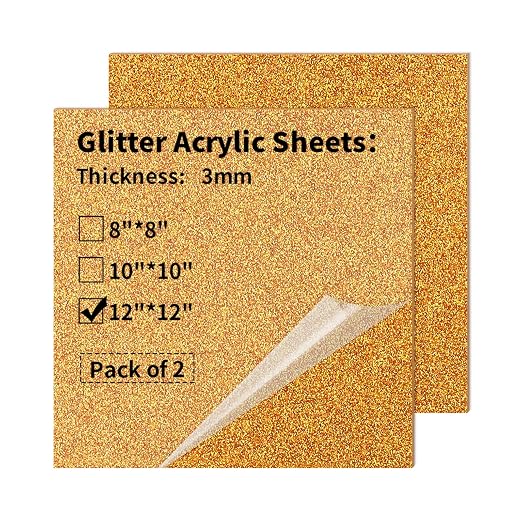 Gold Glitter Acrylic Sheets 12 x 12 inch 1/8" Thick by gdhwcxl