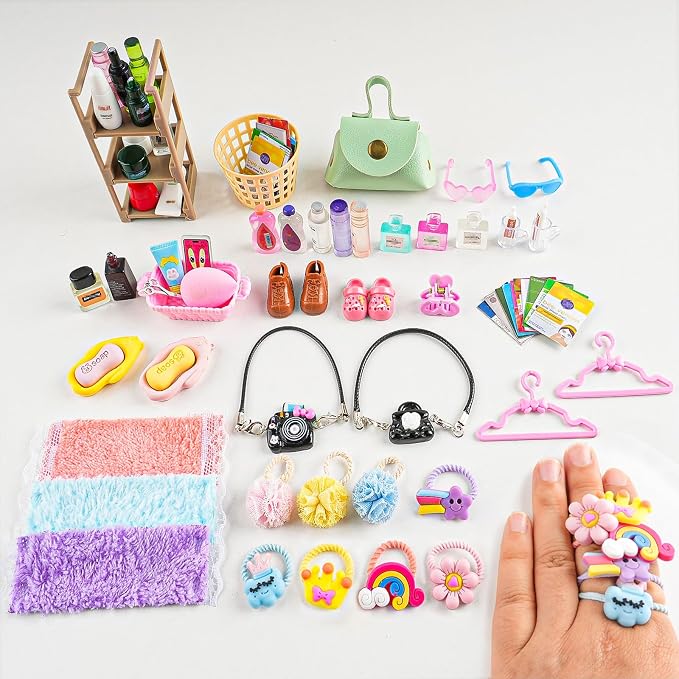 93 PCS Miniature Dollhouse Accessories Dollhouse Bathroom and Makeup Set - Image 2