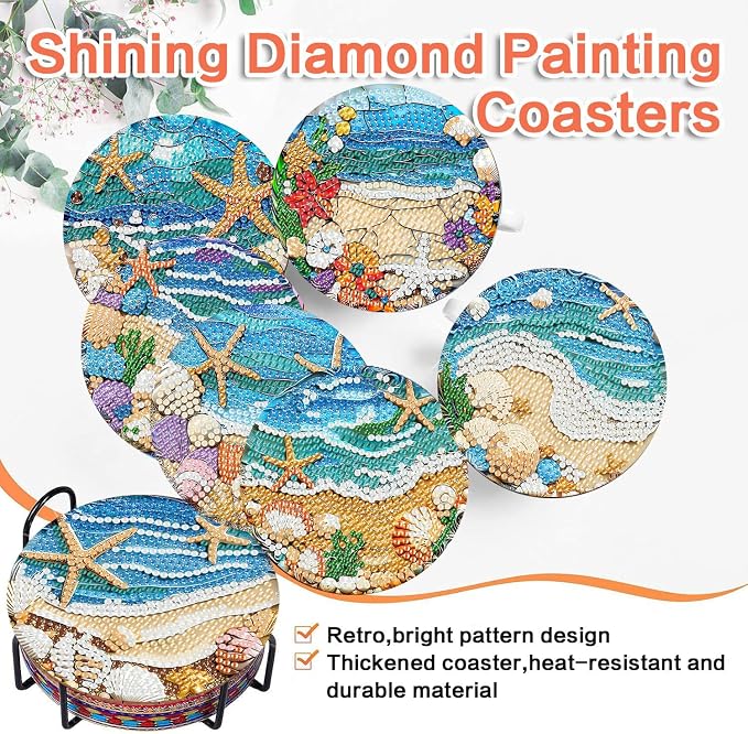 ijbnhd 8 Pack Diamond Art Coasters Kits Ocean | Diamond Painting Coasters Kit - Image 5