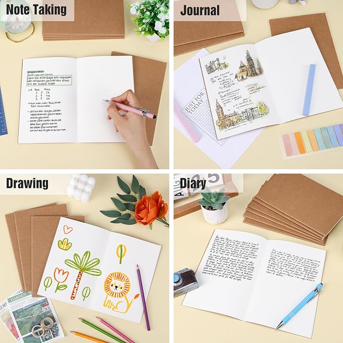 EOOUT 24 Pack Blank Kraft Notebooks, A5 Journals Notebook Bulk, Unlined Paper - Image 7