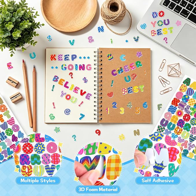 640 PCS Foam Letter Stickers for Kids Crafts, 3D Puffy Colorful Alphabet ABC - Image 4