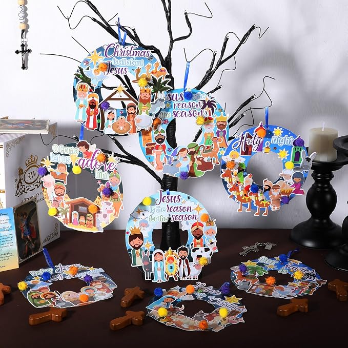 Hollowfly 48 Sets Nativity Crafts Kits Religious Jesus DIY Wreath Signs Hanging - Image 5