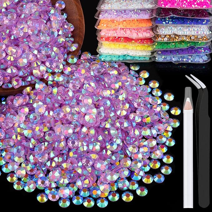 1500pcs 6mm Resin Rhinestones Bulk, Transparent Lavender Purple AB Flatback by BELLEBOOST
