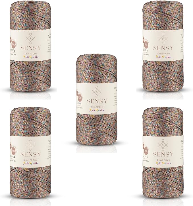 5 Skeins of Sensy Premium 2mm 251 Yards Sparkle Polyester Rope 90% by SSENSY