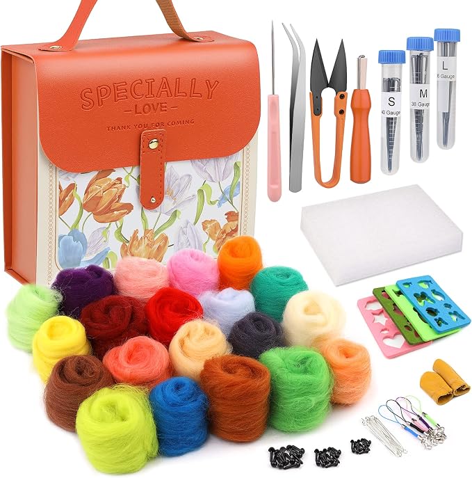 Mayboos Needle Felting Kit, Wool Roving 20 Colors Set | Wool Felting Tool by Mayboos