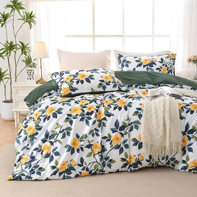 MUXHOMO Duvet Cover Queen Size, Reversible Floral Vintage Duvet Cover Set by MUXHOMO