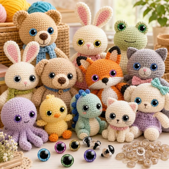 160pcs Large Safety Eyes for Amigurumi Glitter Eye for Stuffed Animals for DIY - Image 5