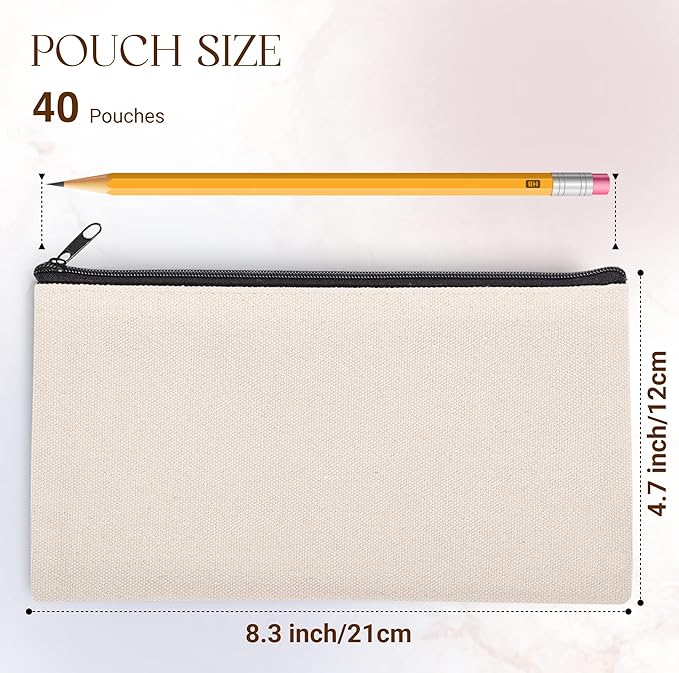 40 PCs Blank canvas Zipper Pouch, Makeup Bags Bulk Pencil Pouch - Image 2