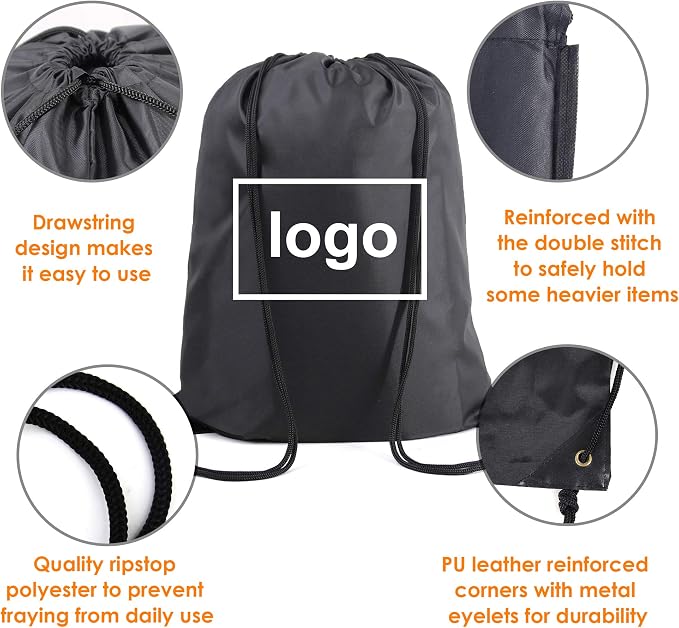 BeeGreen Black and Royal Drawstring Backpack Bags Bulk 2 Pack X-Large 22.4" L x - Image 3