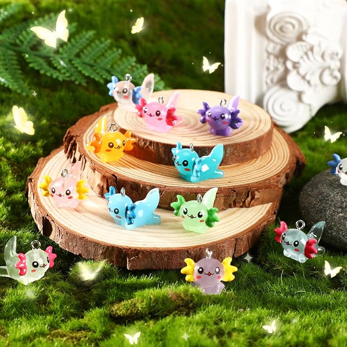 Augshy 64 Pcs Mini Resin Axolotl Charms, Luminous Axolotl Beads - Image 4