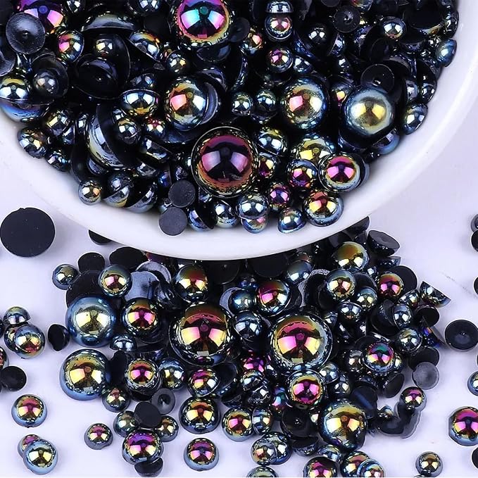 1500PCS 3-14mm BlackAB Flatback Pearls, 150g Half-Round ABS Pearls - Image 7