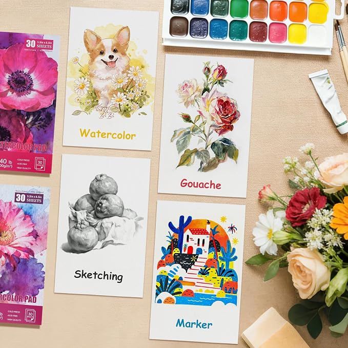 3 Pack 90 Sheet Watercolor Paper Pad 5.5“ x 8.5”, 140lb/300 GSM Cotton Cold - Image 5