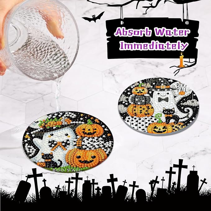 Axquilon 8 Pcs Halloween Diamond Art Coasters Kit - Image 4