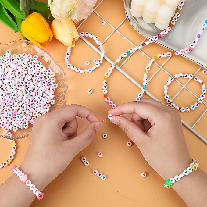Augshy 700Pcs Round Heart Beads, Valentine's Day Acrylic Heart Beads - Image 4