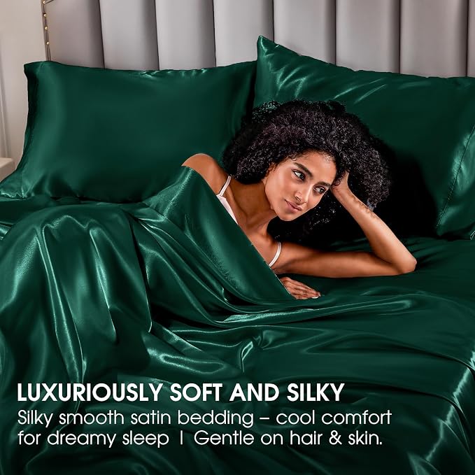 FreshCulture Satin Sheets Queen Size Bed Set- 4 Piece Luxury Soft Silky Queen - Image 6