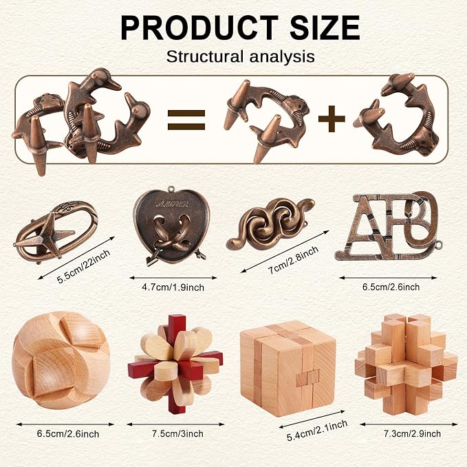 16 PCS Metal & Wooden Brain Teaser Puzzle Set – Challenging Logic & Ring Puzzles - Image 6