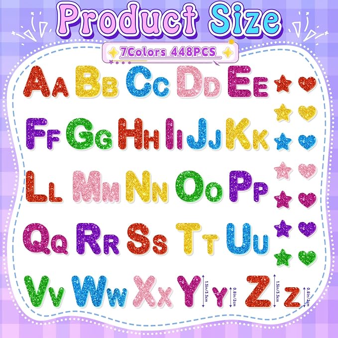 448PCS Glitter Foam Letter Stickers, Colorful Alphabet Stickers, Self-Adhesive - Image 2
