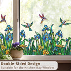Original Hand Drawn Iris Faux Stained Glass Window Border Film, Watercolor - Image 3