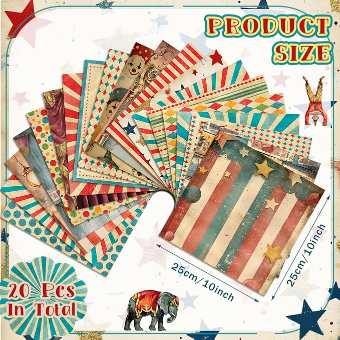 HunnmingRe 20 Pcs 10''x10'' Vintage Carnival Quilting Fabric Square Precuts - Image 2