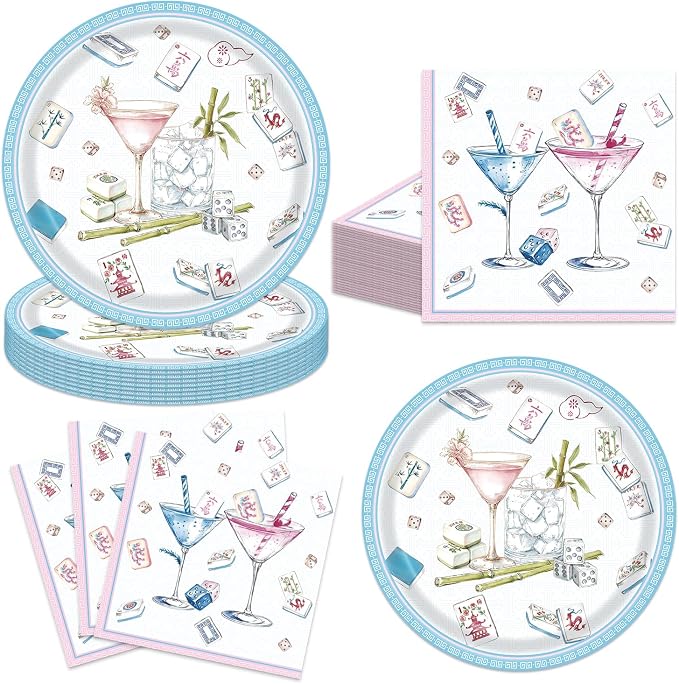 40Pcs Mahjong Party Supplies Plates and Napkins by Unknown