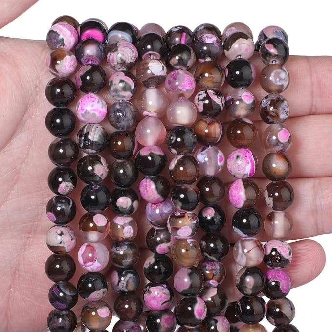 35pcs Round Loose Red&Coffee Fire Agate Beads - Image 5