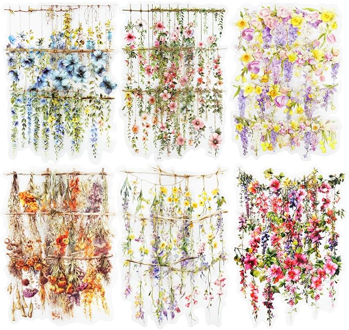 Hanging Floral PET Stickers Set, Journaling, DIY Crafts, and Art Supplies by Auriicleaf