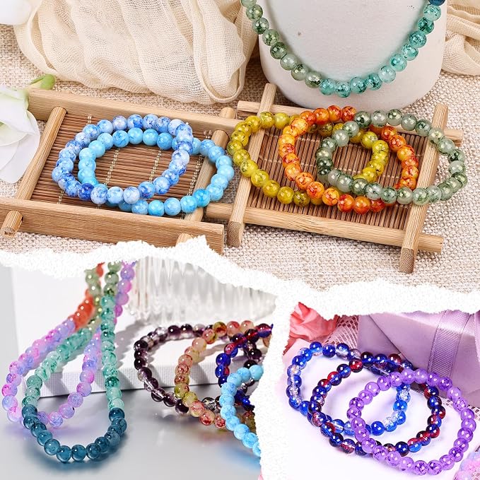 XSEINO About 1200+ PCS 6mm Ink Style Glass Beads Bracelet Making Kit, 24 - Image 7