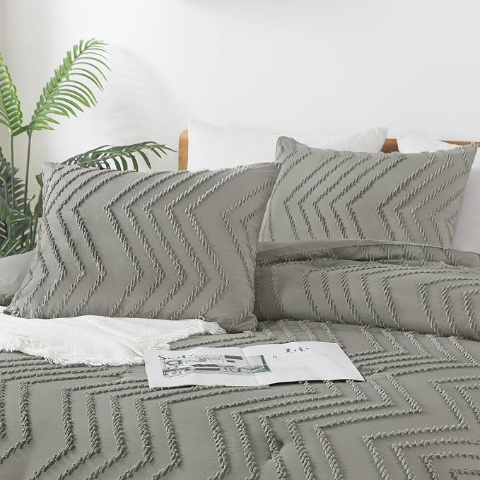 Andency Medium Grey Comforter Set King Size, Boho Soft Warm Tufted Bedding - Image 4