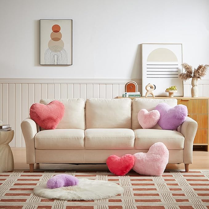 EastTree Heart Pillows, Bean Paste Pink Heart Shaped Pillows, Love Throw Pillows Gifts, Ultra Faux Rabbit Fur Soft Small Cute Fluffy Pillows, Women Girls Kid Living Room Decor 10x13 Inch
