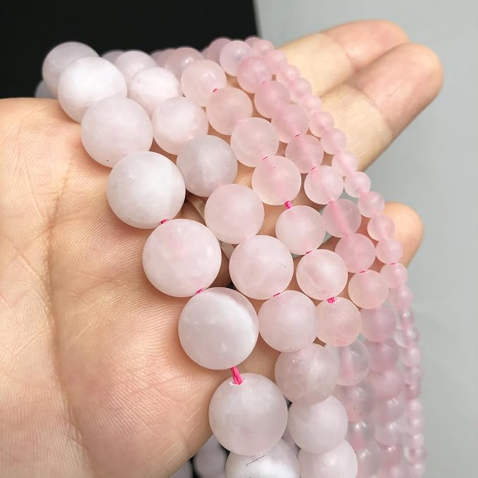 48pcs Natural Matte Pink Quartz Gemstone Beads，8mm Frosted Round Loose Stone - Image 3