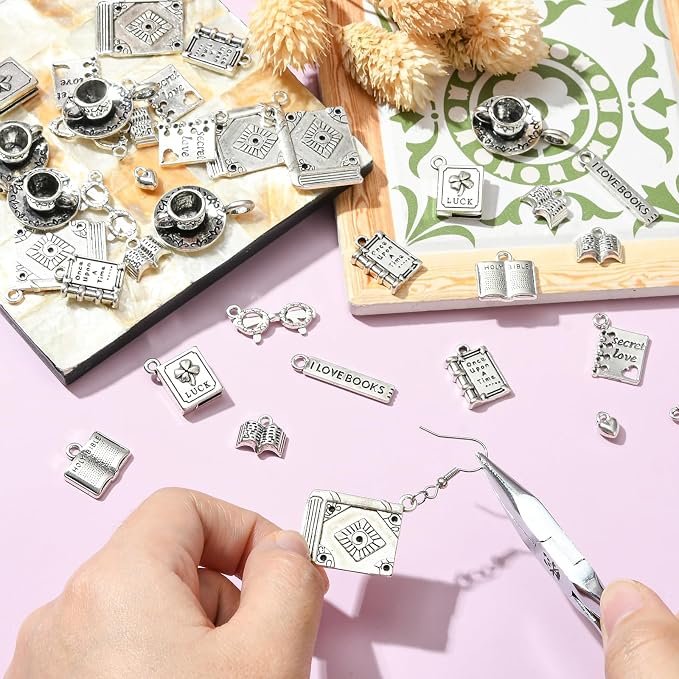 DanLingJewelry 50Pcs 10 Styles Librarian Charms School Library Tibetan Silver - Image 5