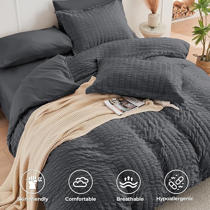 HYMOKEGE 7 Piece King Size Comforter Set Seersucker, All Season Luxury Bed in a - Image 3
