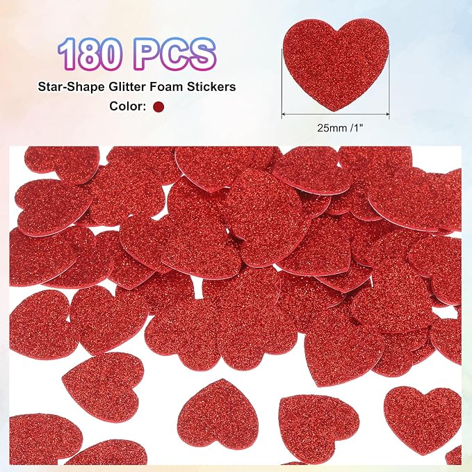MECCANIXITY 180Pcs Glitter Foam Stickers 1 Inch Self-Adhesive Sparkly - Image 2
