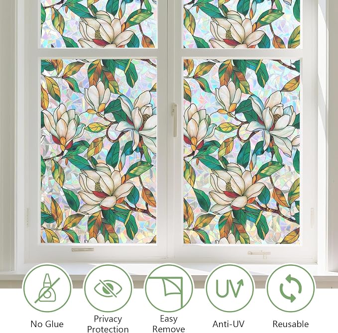 Kromapolis Window Privacy Film, Stained Glass Sticker Floral Window Clings - Image 6