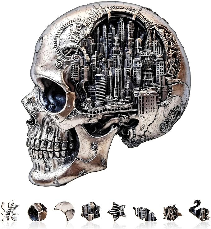City Skull Puzzles Adults Gifts Wooden 100 Pieces 8.5 * 7.8in by Jollitot