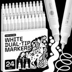 ARTISTRO 24 White Dual-Tip Acrylic Paint Markers – Paint Pens Set by ARTISTRO