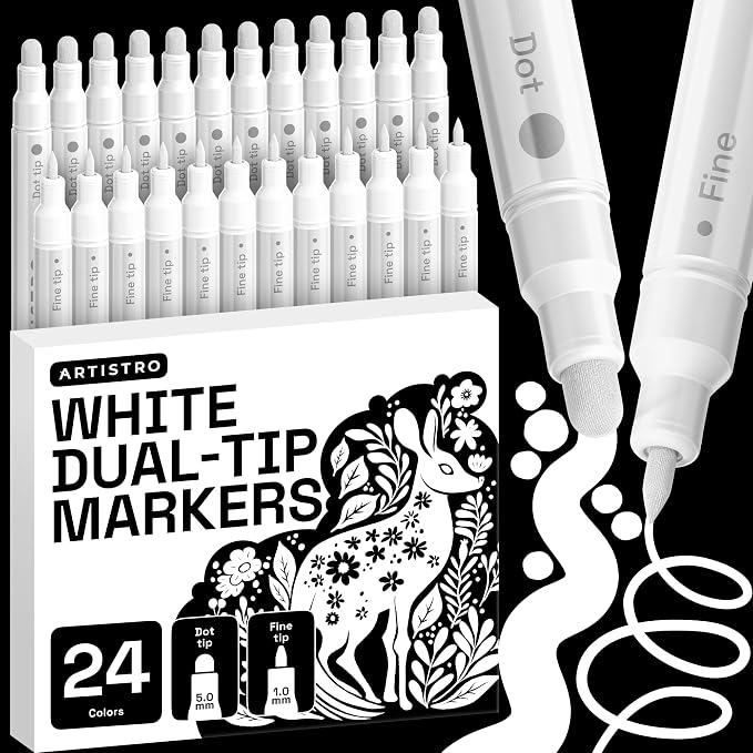 ARTISTRO 24 White Dual-Tip Acrylic Paint Markers – Paint Pens Set by ARTISTRO