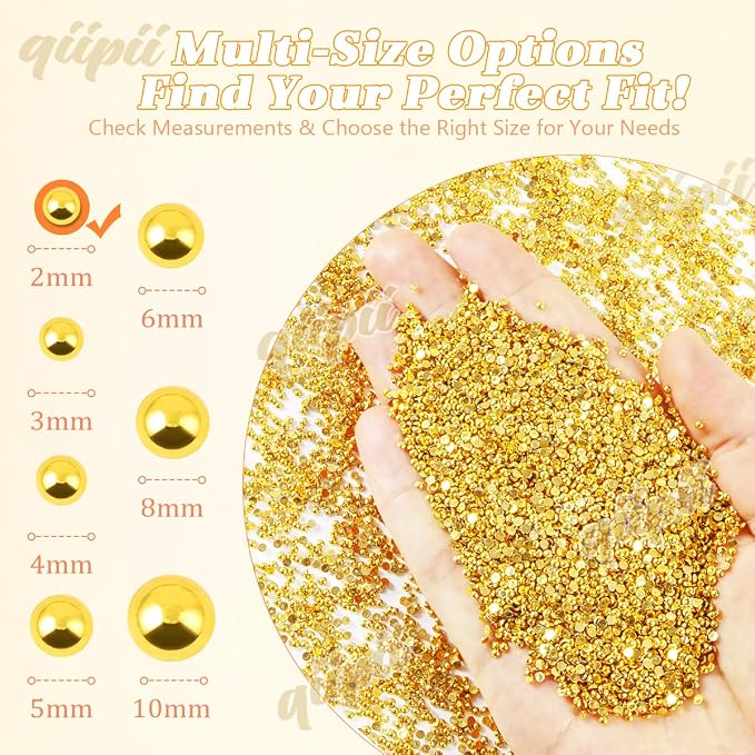 qiipii 7500PCS 2mm Small Shiny Gold Round Half Round Pearls - Image 3