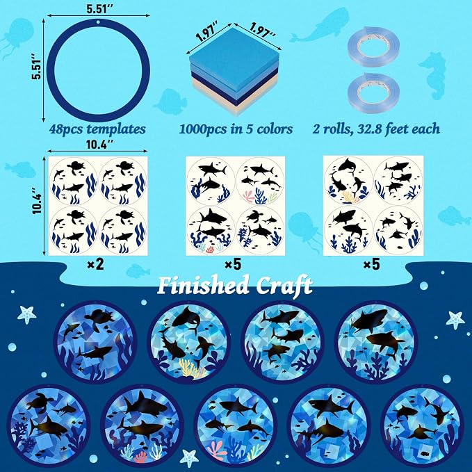 48PCS Summer Crafts: Paper Shark Suncatchers DIY Kits, Window Stained Glass - Image 4