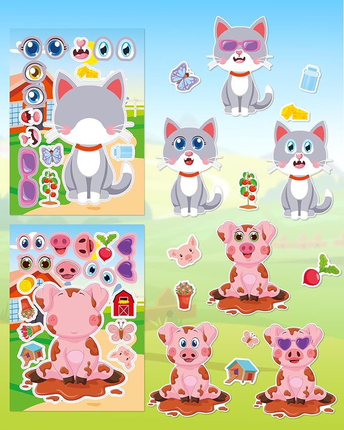Aowplc 48 Sheets Farm Animal Make‑a‑Face Stickers - Image 9