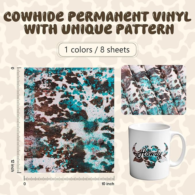 Tintnut Cow Print Permanent Vinyl 8 Sheets 12"x10" Cowhide Adhesive Vinyl | - Image 2