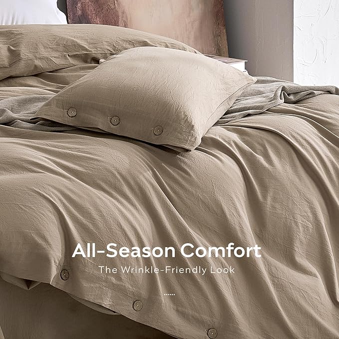 JELLYMONI 100% Washed Cotton Duvet Cover Full – Soft, Breathable Linen-Look - Image 5