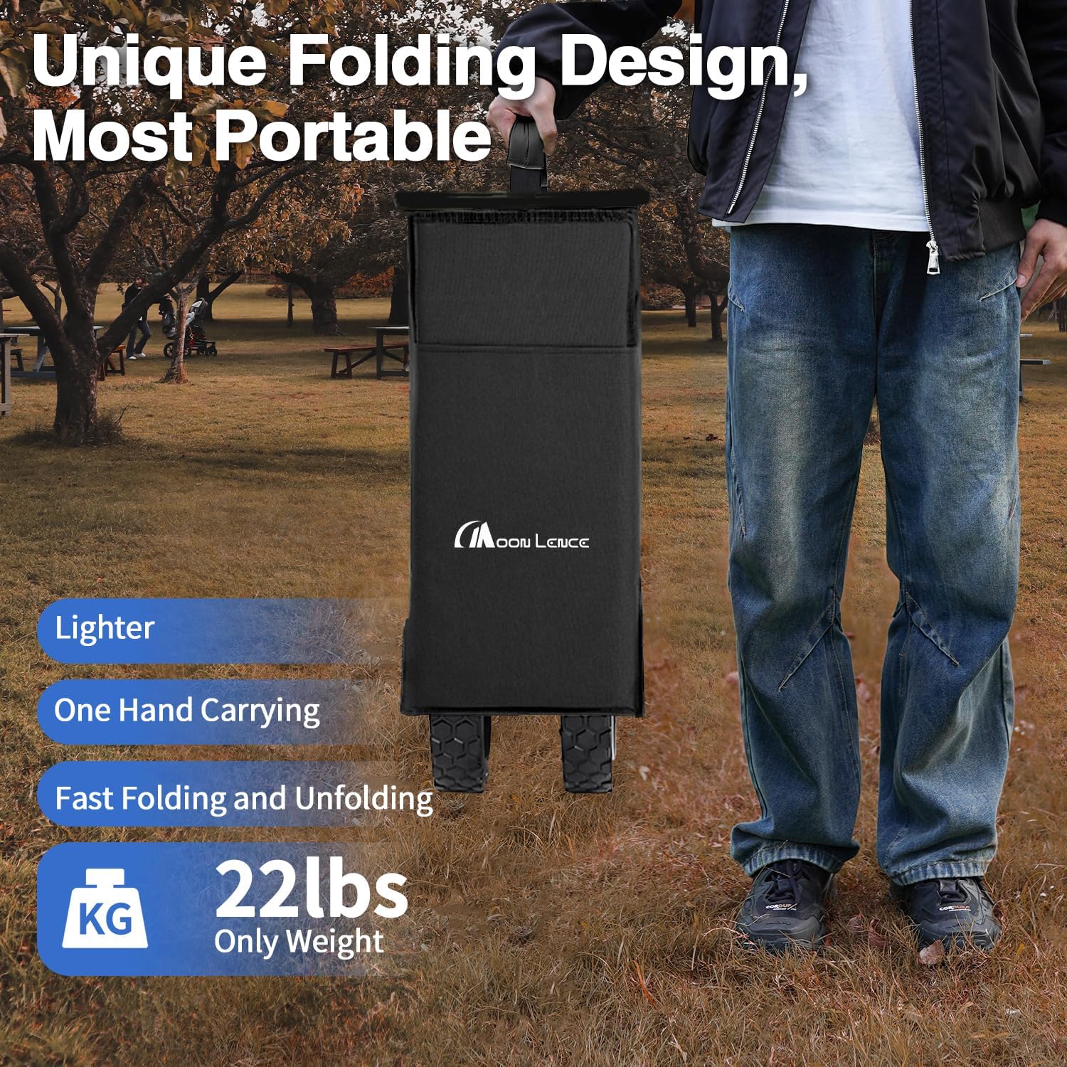 Moon Lence Large Collapsible Folding Wagon Cart Heavy Duty Folding Garden Portable Handy Cart with All-Terrain Beach Wheels, Adjustable Handle & Drink Holders (Black-New)