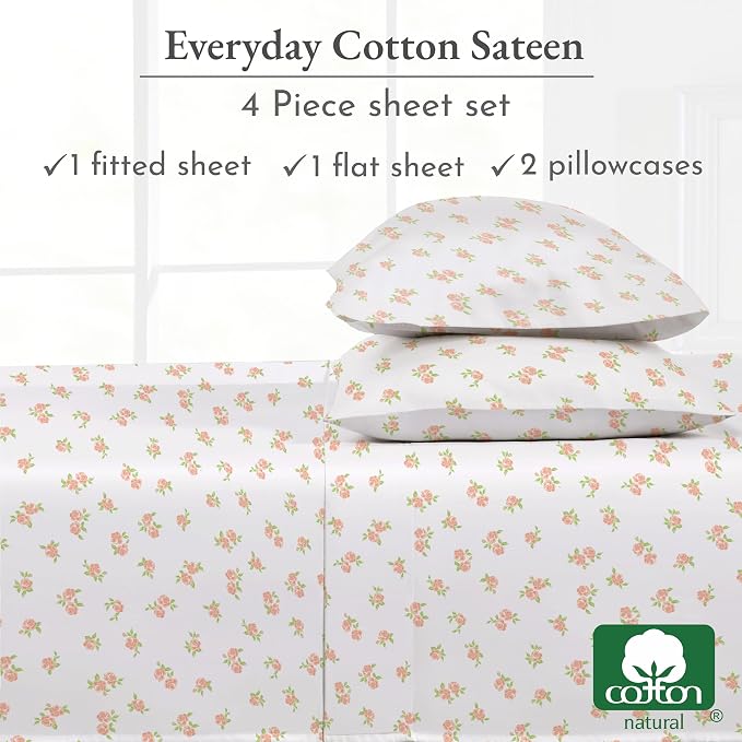 California Design Den Full Sheet Set Floral Pattern, 100% Cotton, Deep Pocket - Image 6