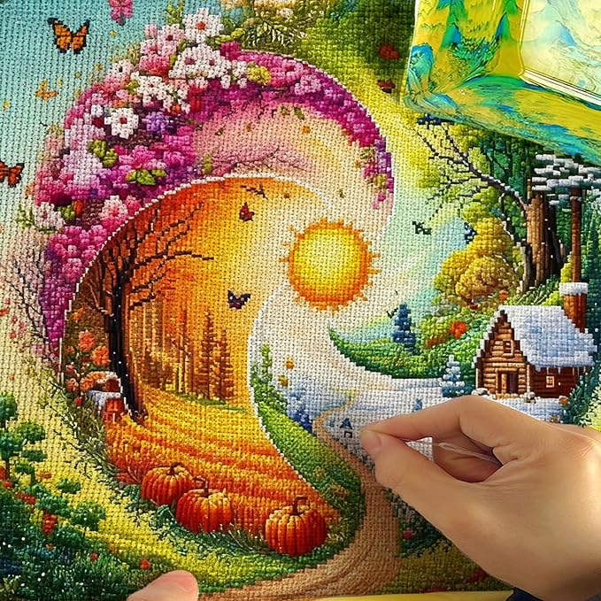 Zhenqing Four Seasons Yin Yang Stamped Cross Stitch Kit - Image 5