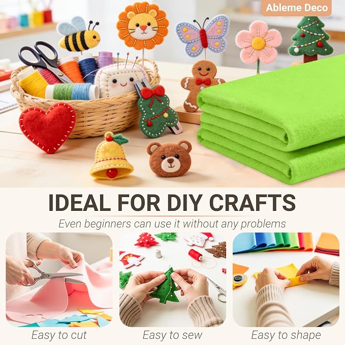 Apple Green Felt Fabric Sheets 18" x 18" 1.6mm Soft Craft Felt | Soft Precut - Image 4