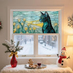 IVN Stained Glass Window Film 39.3x17.7 inch Cat and Daffodils Window Privacy - Image 2