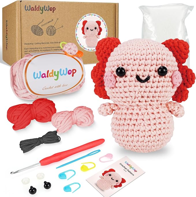 WaldyWop Crochet Kit for Beginners Adults, Wobbles Crochet Animal Kit, Complete by WaldyWop