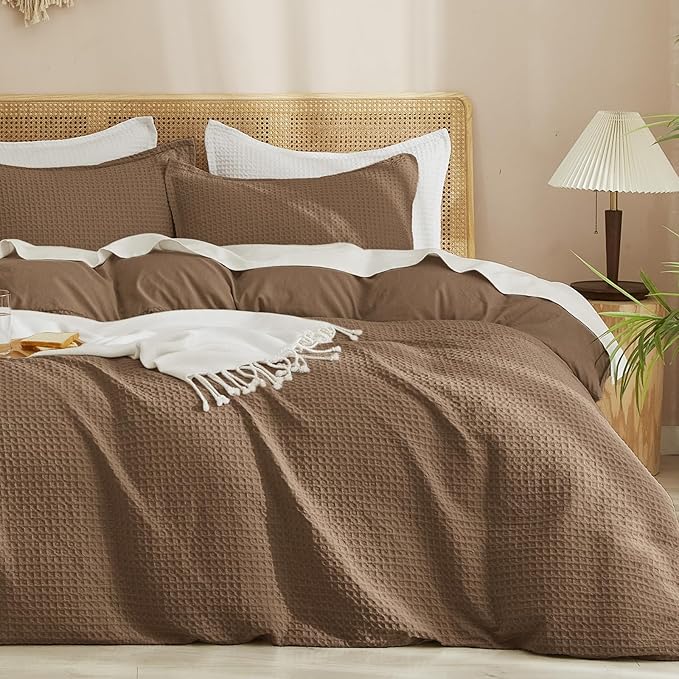 PHF Waffle Duvet Cover Set King Size, No Snagging Ultra Soft Luxury Textured by PHF