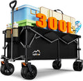 300L Extra Large Collapsible Foldable Wagon, 440lbs Load Capacity 48''L Extended Heavy Duty Folding Beach Wagon with Big All-Terrain Wheels, Utility Garden Cart for Outdoor Activities, Black